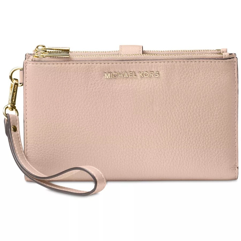 MICHAEL Michael Kors Adele Double Zip Pebble Leather Phone Wristlet Soft Pink